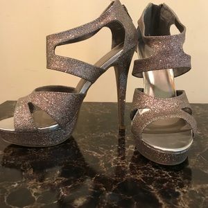 New gray sparkle stiletto heels